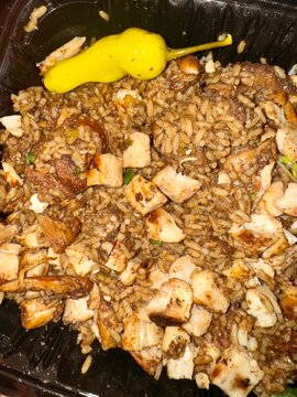 Cajun Dirty Rice with Grilled Chicken and Pickled Pepperoncini
