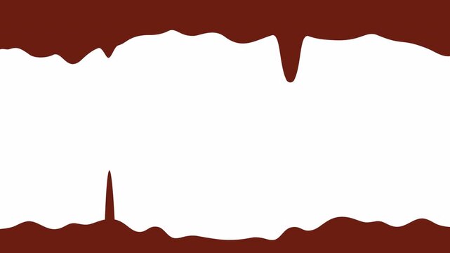 Chocolate drips border minimal animation. Melted brown liquid dripping animation with flowing edges. Choco liquid drip flat wipe effect. Alpha Channel