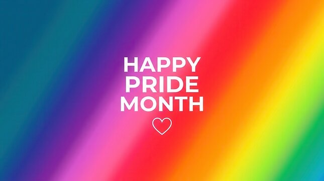Minimalist Pride Day themed rainbow flag colors with Happy Pride Month lettering.