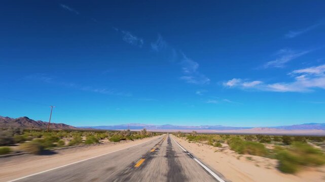 Mojave Desert POV Drive Through Mountain Desert Landscape