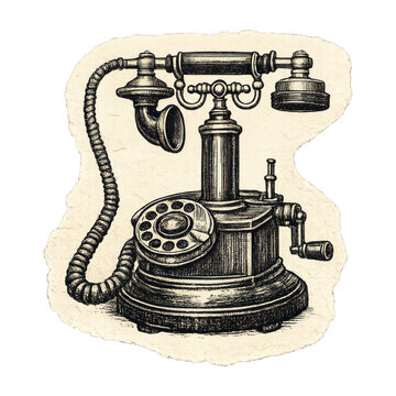 PNG Vintage rotary telephone illustration.