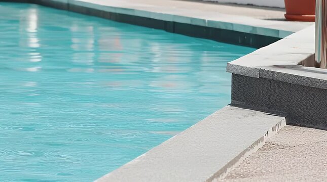 Serene turquoise swimming pool edge with textured concrete coping and a hint of summer luxury perfect for travel resort or real estate marketing visuals