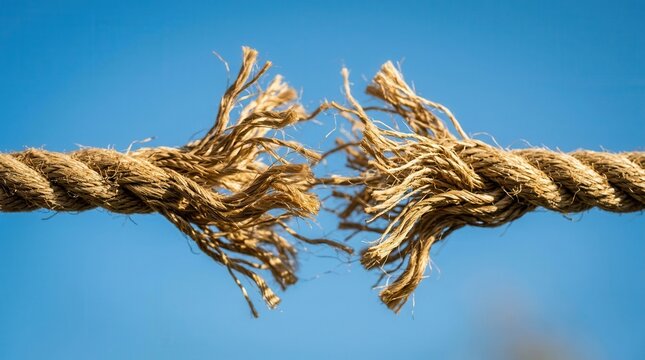 Close up of a broken rope showing raw texture and vulnerability at the breaking point.