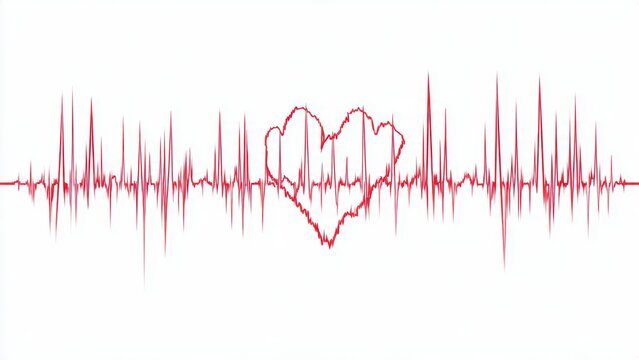 Heartbeat ekg with heart shape in red cardiogram on white background