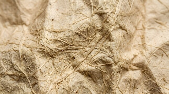 Crumpled handmade abaca paper texture with long natural plant fibers for organic background design