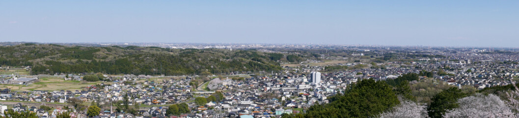 Naklejka premium 日本：世界無名戦士の墓から見るパノラマ／大観山・埼玉県越生（おごせ）町・4月