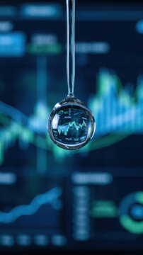 Analytics concept with magnifying glass over digital market chart and abstract financial data display
