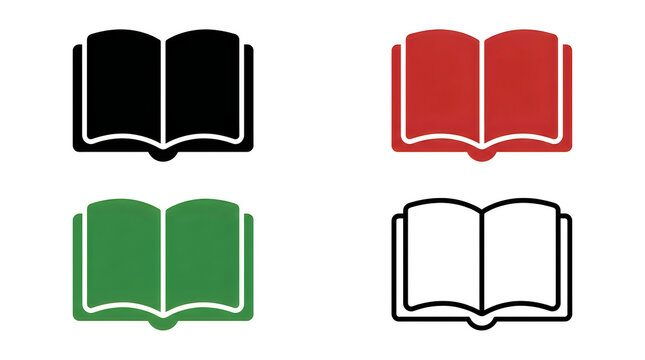 Four colorful open books icon set