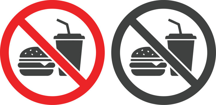 No food and drink allowed sign icon set with burger and soda cup symbol