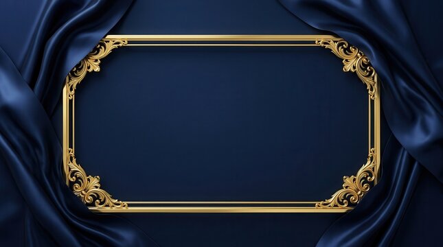 Elegant gold frame on a dark blue background with decorative scrolls