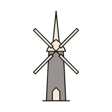 Illustration of a gray windmill with four blades