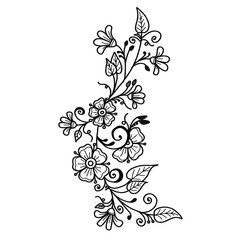 Floral Vine Line Art Tattoo Design with Blooming Flowers and Swirls © pungky