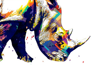 Pop art illustration of White rhino isolated on white background © Maria