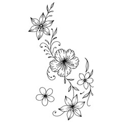 Tropical Floral Line Art Tattoo Design with Hibiscus and Flowers © pungky