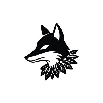 Black silhouette of a fox head with floral collar on a white background