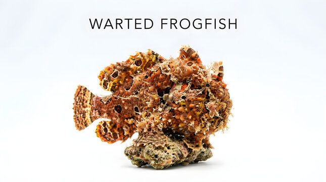 A WARTED FROGFISH with its unique texture and color, sitting on a rocky surface