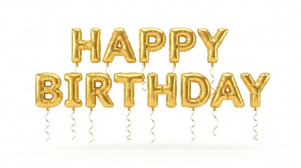 Fototapeta premium Gold metallic foil letter balloons spelling out happy birthday on white background