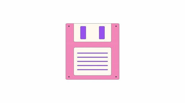 Pink Retro Floppy Disk Animation on White Background