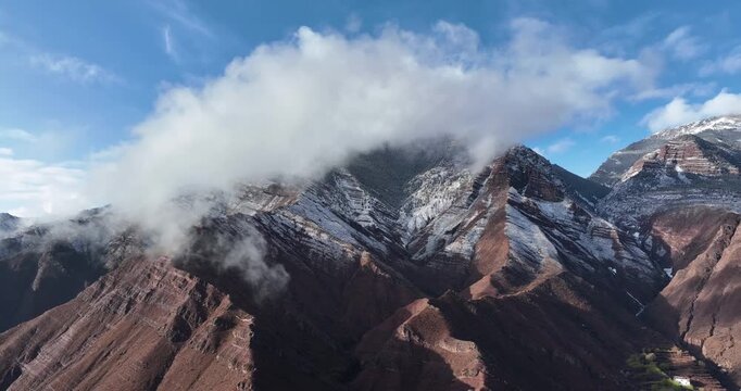 Aerial view of beautiful danxia landform landscape in Tibet,China