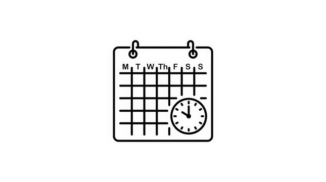 Calendar Page Icon with Clock Symbolizing Deadline, Time Management, and Scheduled Events