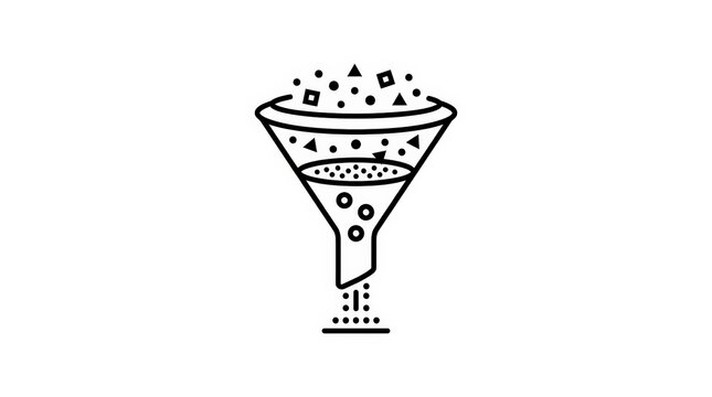 Line Art Funnel Icon Illustrating Data Filtration, Sales Pipeline, and Business Process
