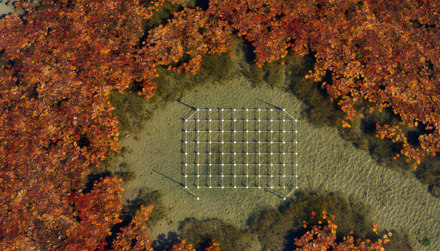 Abstract Data Grid on Autumnal Water Landscape