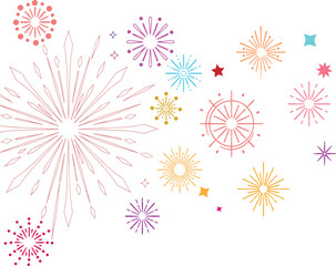 Obraz premium Colorful abstract fireworks pattern with geometric shapes and dotted lines for holiday celebration background design elements.