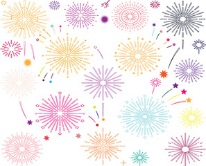Obraz premium Colorful abstract fireworks pattern with geometric shapes and dotted lines for holiday celebration background design elements.