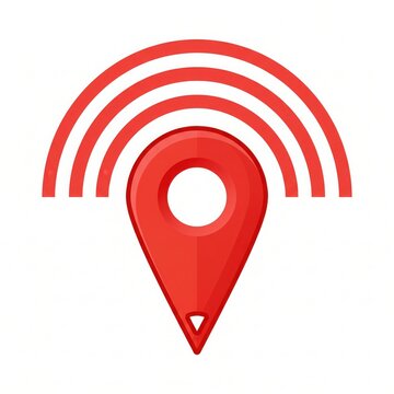 Location marker with concentric signal arches represents active geographical tracking or wireless connectivity in a digital space.