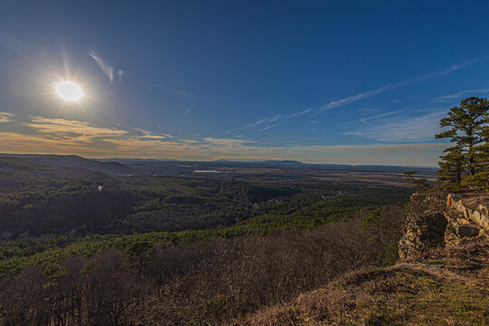 Wide Landscape Vista from a High Sandstone Bluff Overlook at Petit Jean State Park Arkansas