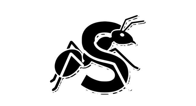 Black Ant Carrying Letter S Illustration.