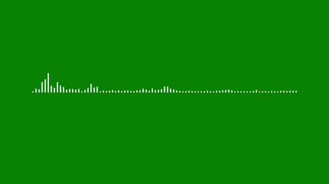 Digital White Audio Spectrum Wave on Green Screen, Animated Music Equalizer, Dynamic Sound Waveform Visualization, Podcast Recording Signal, 4K