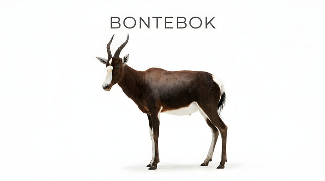 BONTEBOK with long horn and dark brown fur with white stripe on nose 