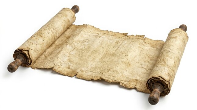Ancient rolled parchment scroll isolated on a white background with parchment paper antique document historical parchment vintage manuscript aged paper roll parchment document isolated