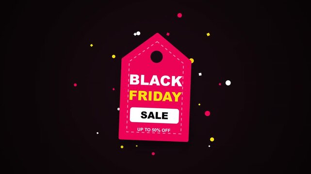 Animated red price tag label design graphic for seasonal sales promotions and marketing events with dynamic particle motion effect elements