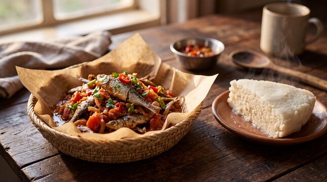 Kapenta with Nshima, Zambian Small Dried Fish in Tomato Onion Sauce