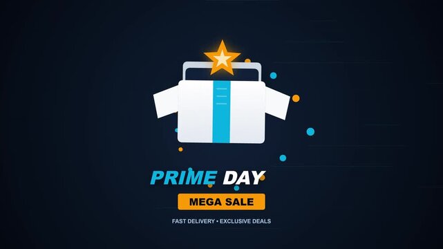 Digital shopping event illustration featuring an open cardboard package and star icon for promotional mega sale campaigns
