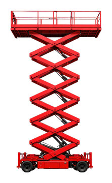 PNG Red scissor lift platform elevated.