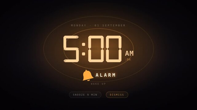 Phone alarm at 5 am in the morning dark background 