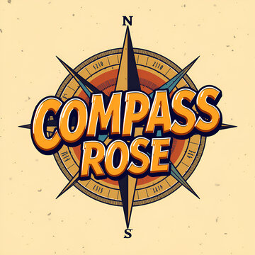 Vintage style compass rose illustration with bold typography on a textured background.