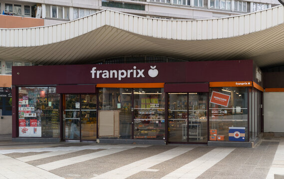 PARIS, FRANCE - SEPTEMBER 1, 2026 - Franprix grocery store operating under a modern building in Les Olympiades, Paris