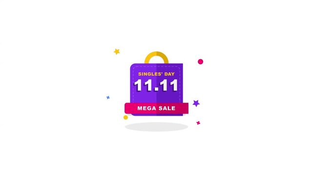 Digital Illustration of a Promotional Mega Sale Shopping Bag Concept Featuring Numeric 11.11 Design Elements and Festive Decorative Floating Shapes
