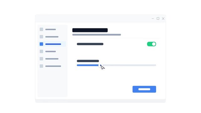 A clean software user interface menu window showing system settings with an interactive mouse cursor clicking on a slider element