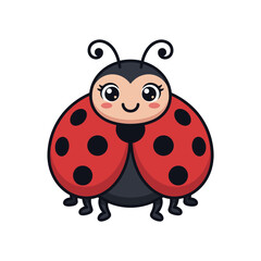 Fototapeta premium Cute ladybug cartoon sticker, cheerful hand drawn vector clipart for kids nursery design playful character