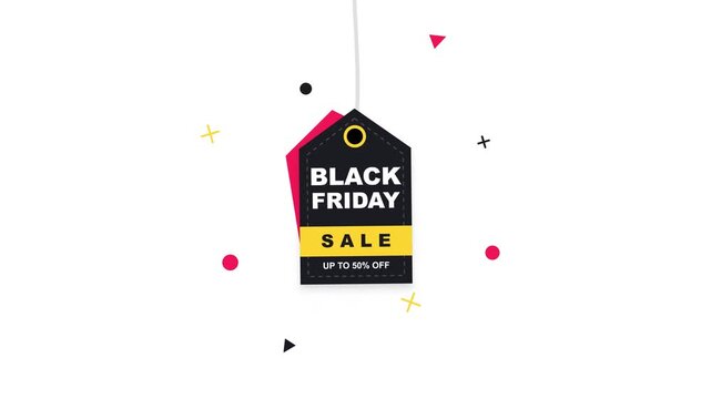 An elegant promotional Black Friday sale hanging tag graphic design featuring geometric shapes and minimalist typography for retail marketing campaigns