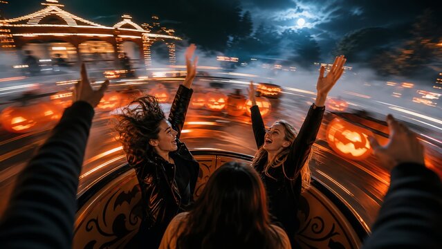 Point of view from a giant spinning teacup-style carnival