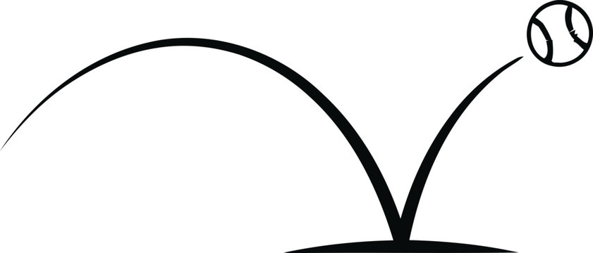 Bouncing baseball icon showing trajectory path and motion line art illustration