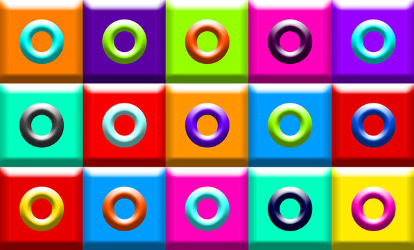 Colorful Beveled Square Blocks with Ring Accents Pattern Background