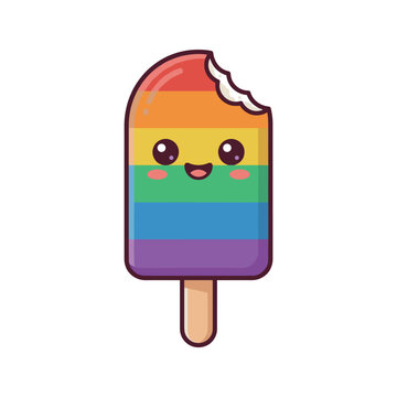 Cute rainbow popsicle cartoon sticker, cheerful hand drawn vector clipart for kids nursery design