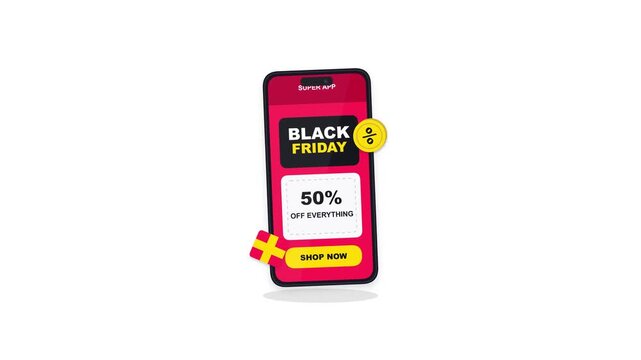 Digital mobile phone smartphone screen displaying a dynamic seasonal holiday discount sale promotion banner advertisement with percentage off